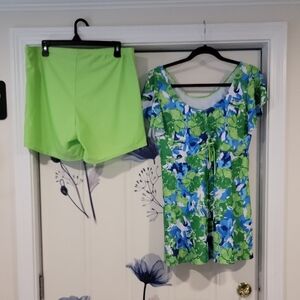Floral Green and Blue Dress with Matching Green Shorts